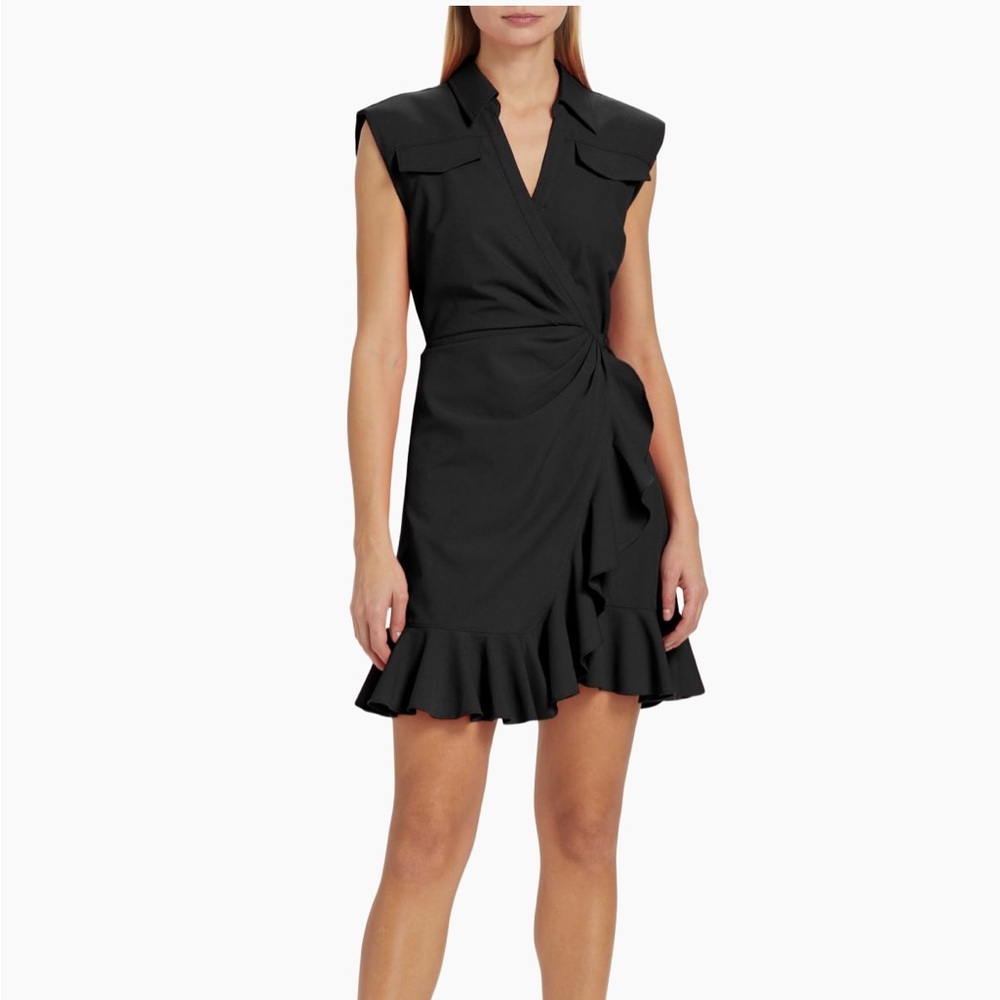 Cinq à Sept Black Ruffle Midi Dress